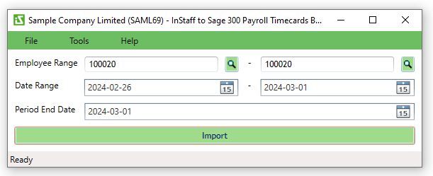 instaff to sage 300 payroll time card importer